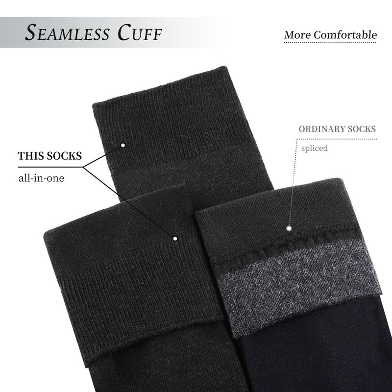 DarkCom Mens Dress Socks, Black Socks for Men, Seamless Cuff, Plain Colors, Classic Cotton Polyester Socks, Reinforced, Cozy 6 Pack 10-12 - Image 2